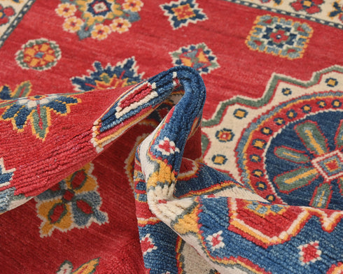 6x8 Red Kuba Afghan Hand Knotted Wool Area Rug